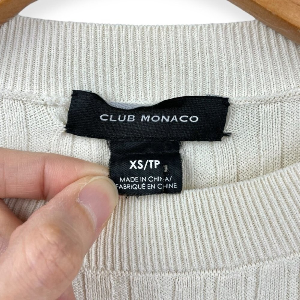 Club Monaco Cream Pointelle and Ribbed Knit Long Sleeve Light Gauge Sweater XS - Picture 5 of 6